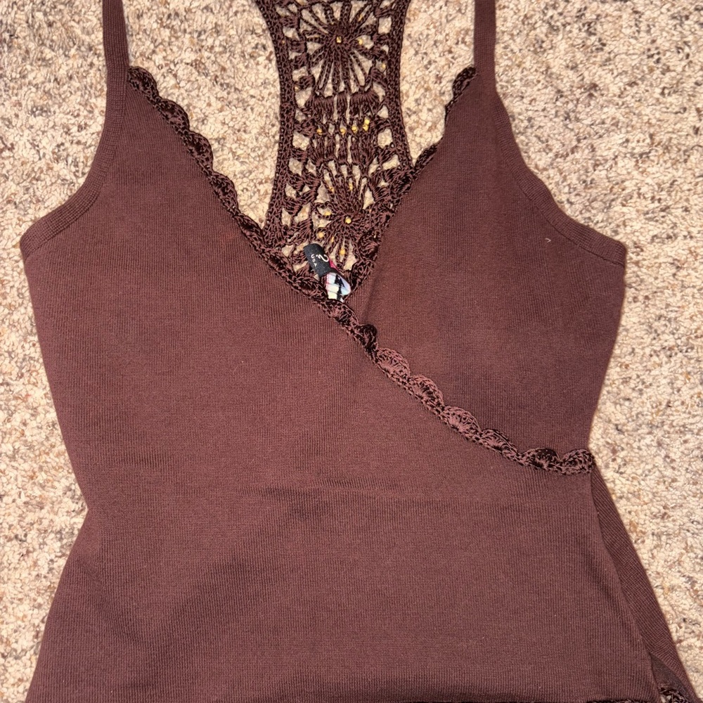 Vintage 2000 Brown Crochet Halter Top
